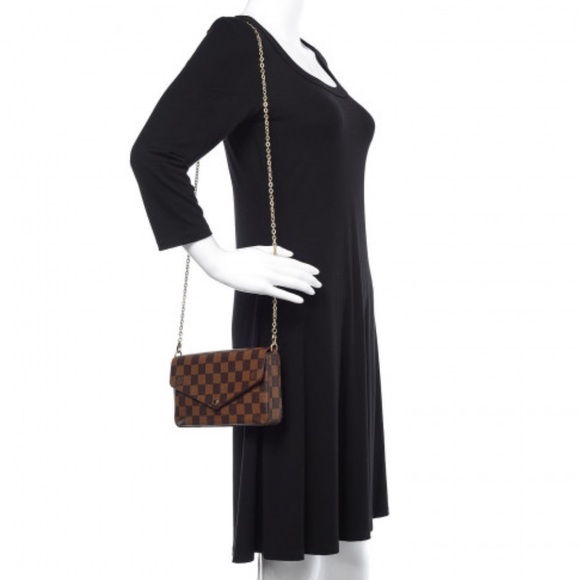 LOUIS VUITTON DAMIER EBENE POCHETTE FELICIE CHAIN WALLET - Picture 3 of 11